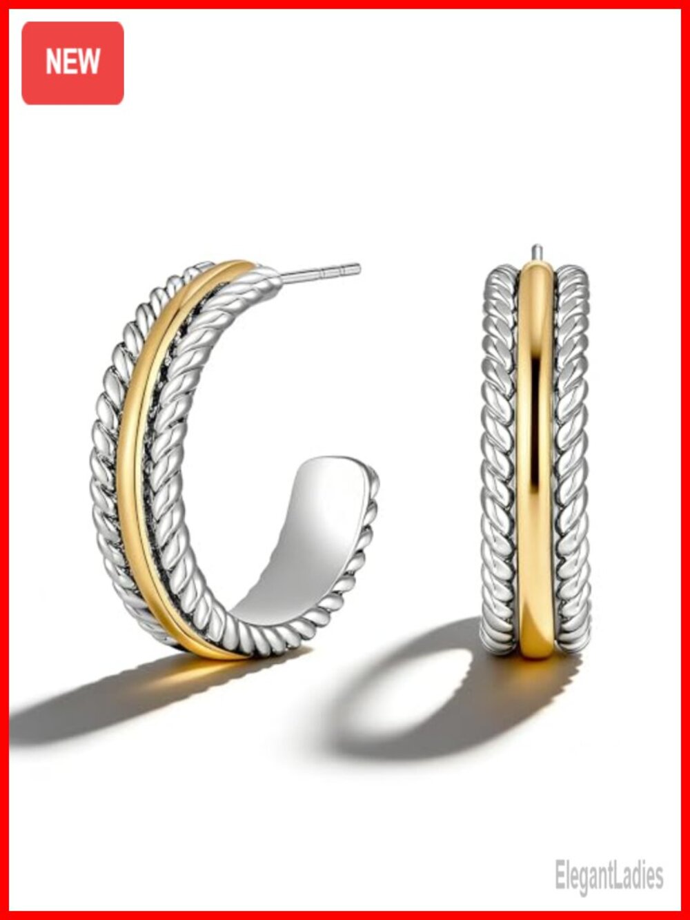 Two Tone Hoop Earrings for Women Gold Plated Silver Plated Twisted Open C Hoops